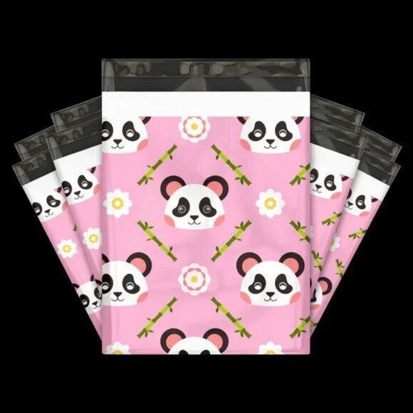 30 Poly Mailers/shipping Bags/ 30 Thank you Stickers -  Panda & plain white - Picture 1 of 3